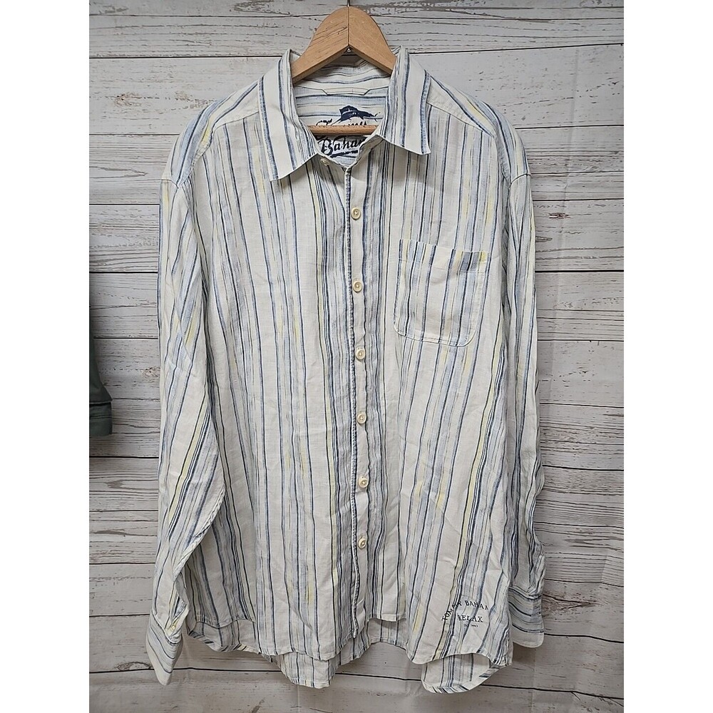 Tommy Bahama 100% Linen Shirt Mens XL Striped Long Sleeve Button Up Casual Vaca